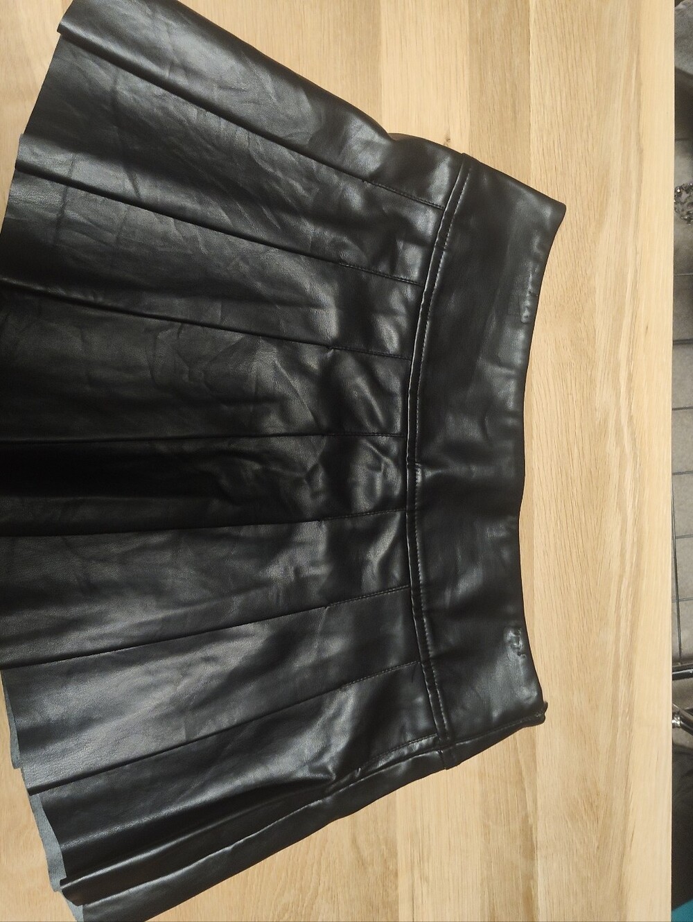 Black Faux Leather Pleated Mini Skirt